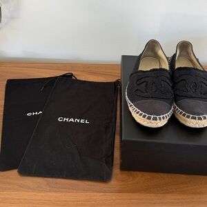 CHANEL Black Canvas Espadrilles